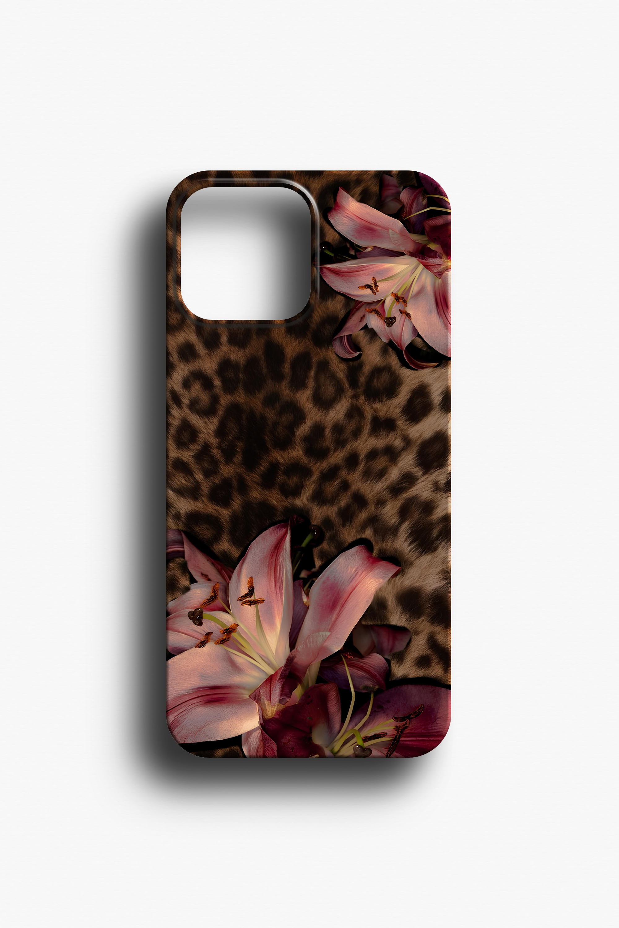 Leopar Zambak Çiçekli Telefon Kılıfı