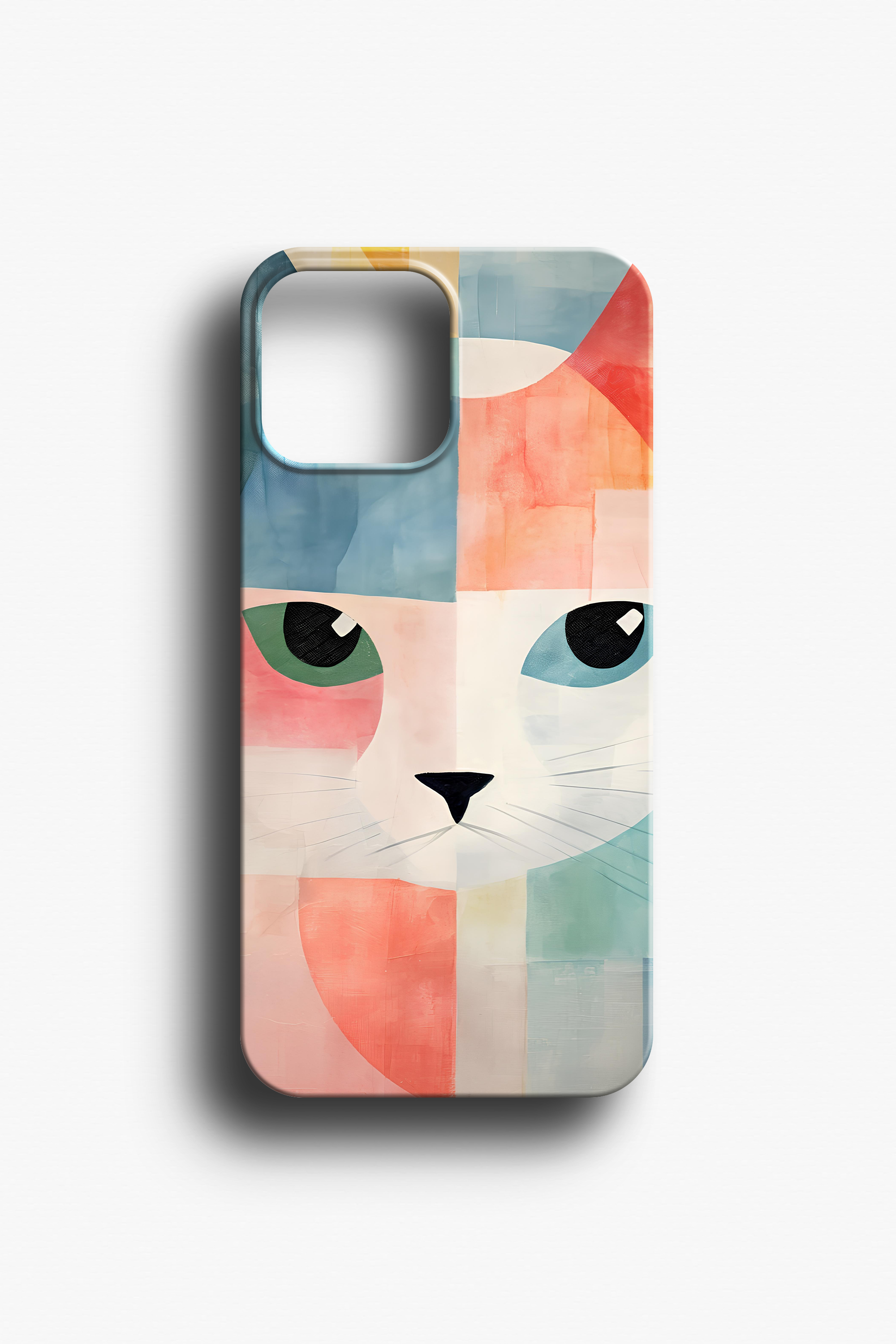 Geometrik Renkli Kedi Telefon Kılıfı