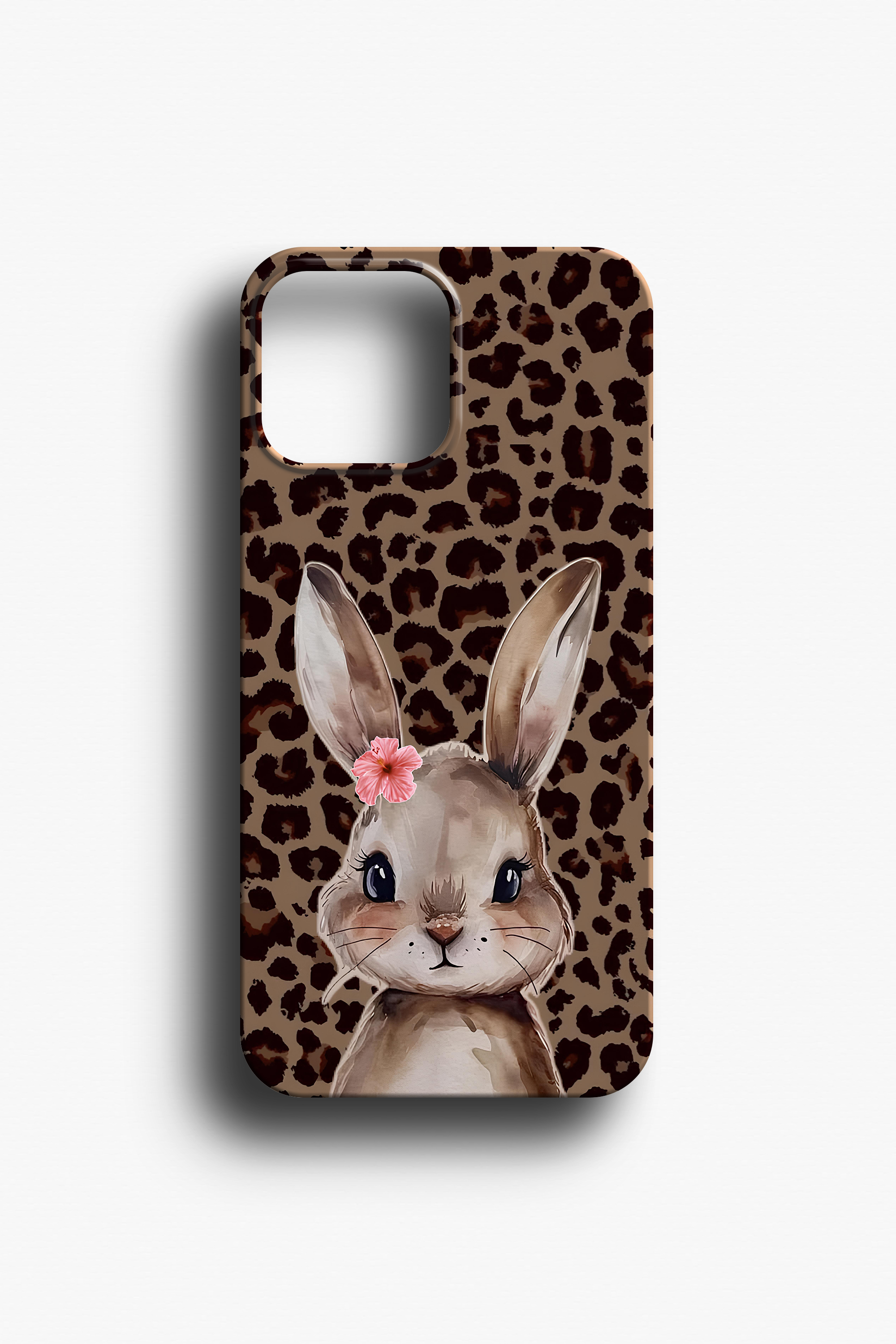 Leopar Desenli Tavşan Figürlü Telefon Kılıfı
