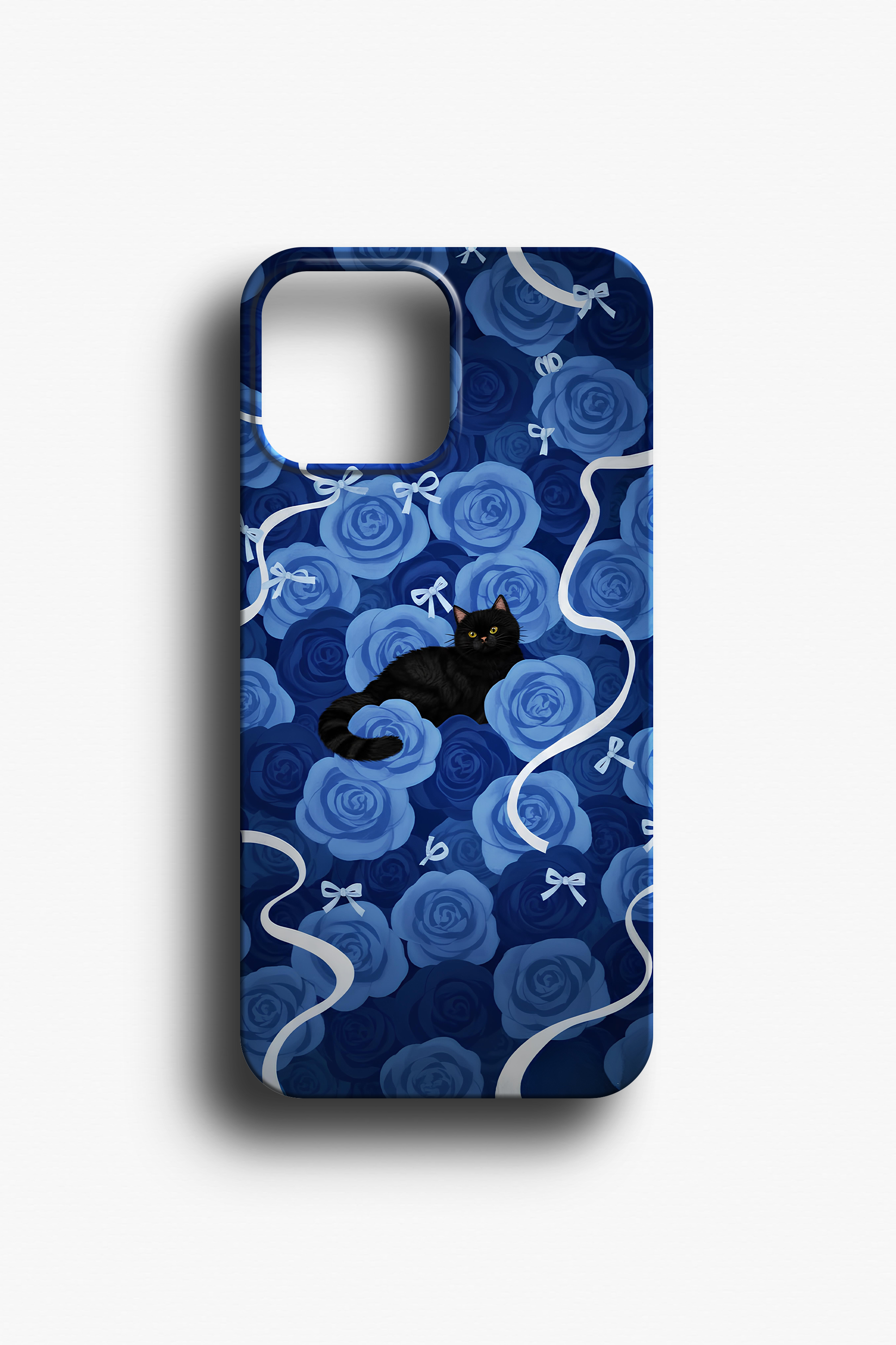 Siyah Kedi Floral Desenli Telefon Kılıf