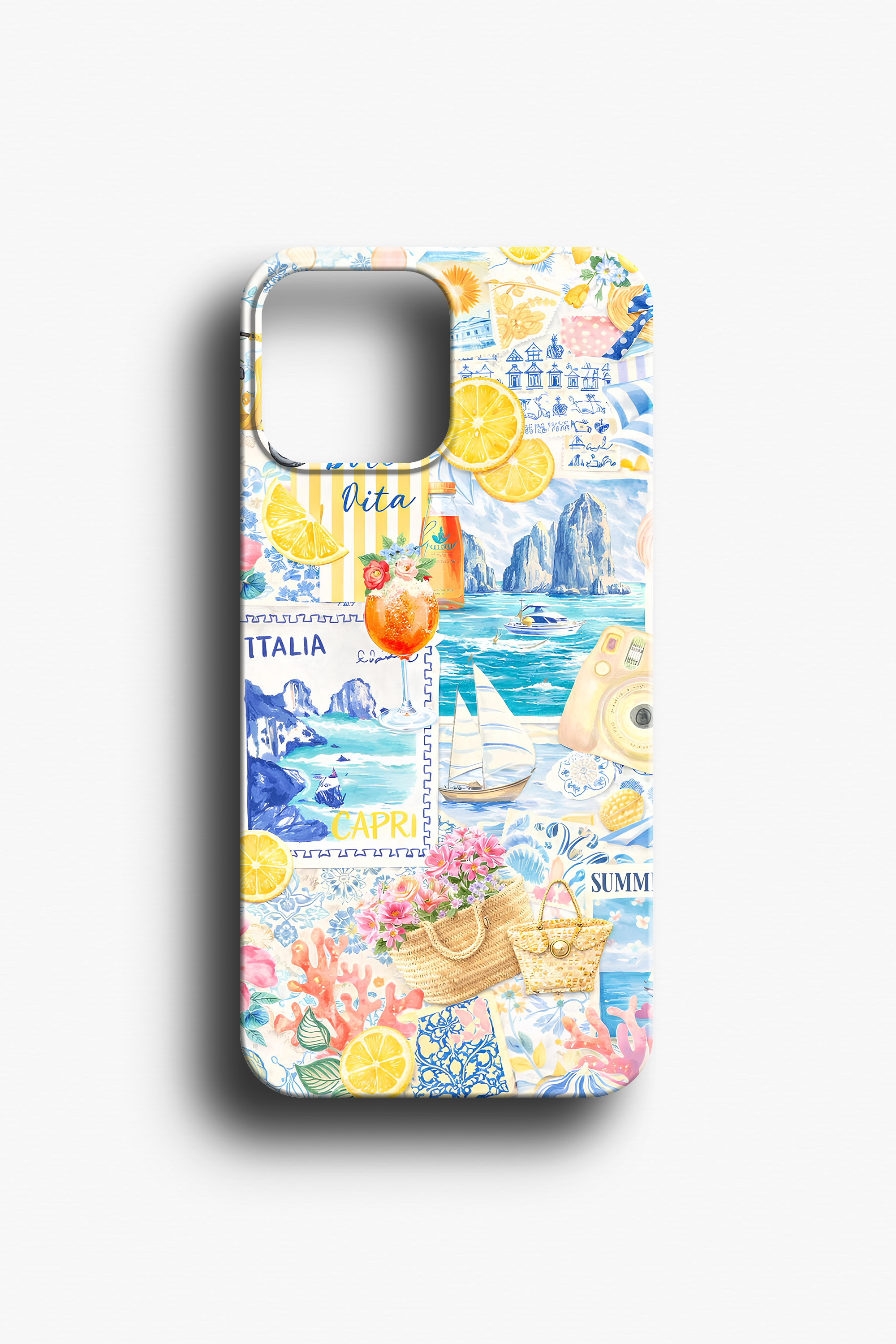 İtalyan Yazı Kolaj Desenli Telefon Kılıfı