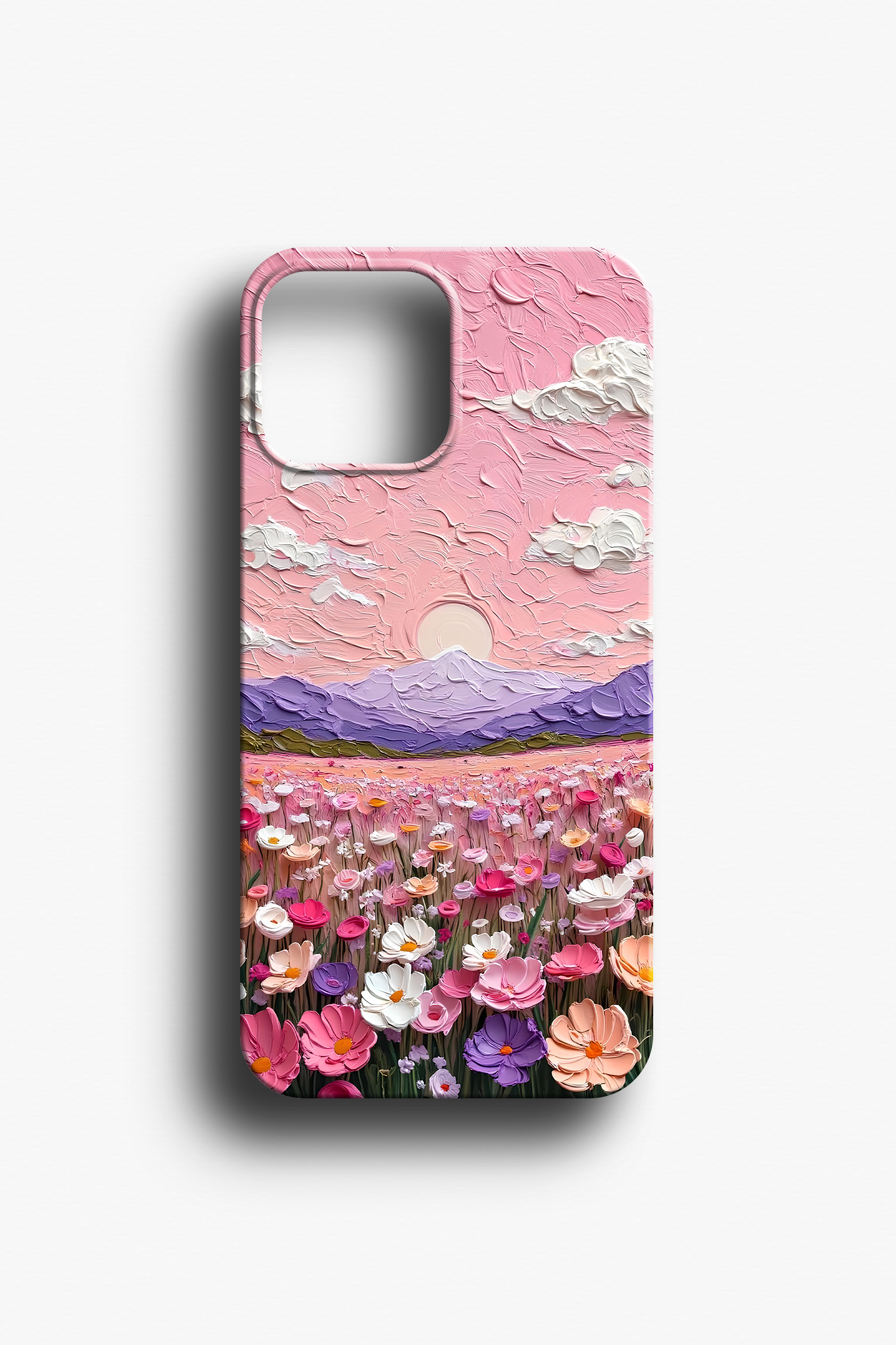Yağlı Boya Dokulu Pembe Çiçek Telefon Kılıfı
