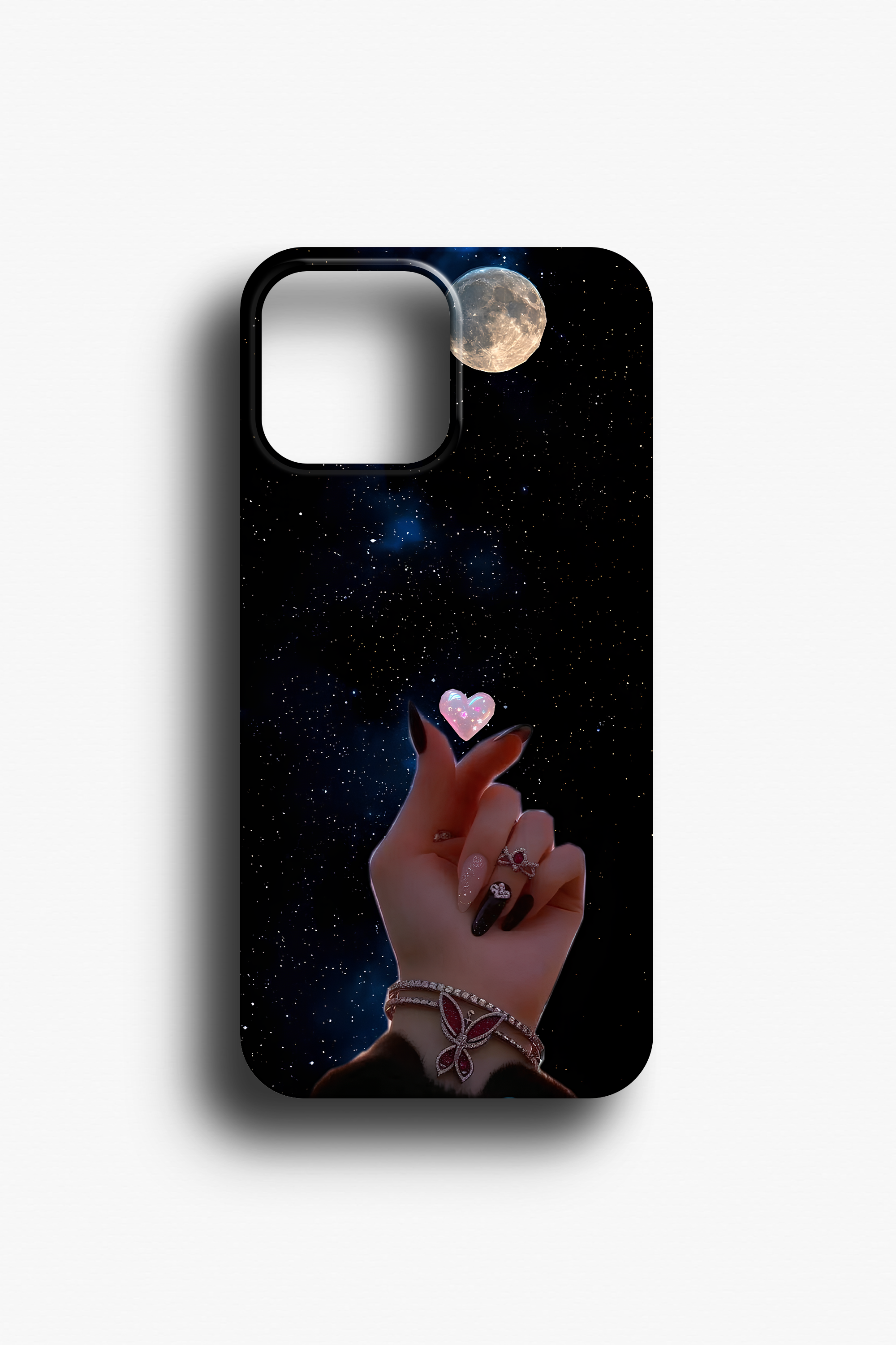 Ay ve Parmak Kalp Desenli Telefon Kılıfı
