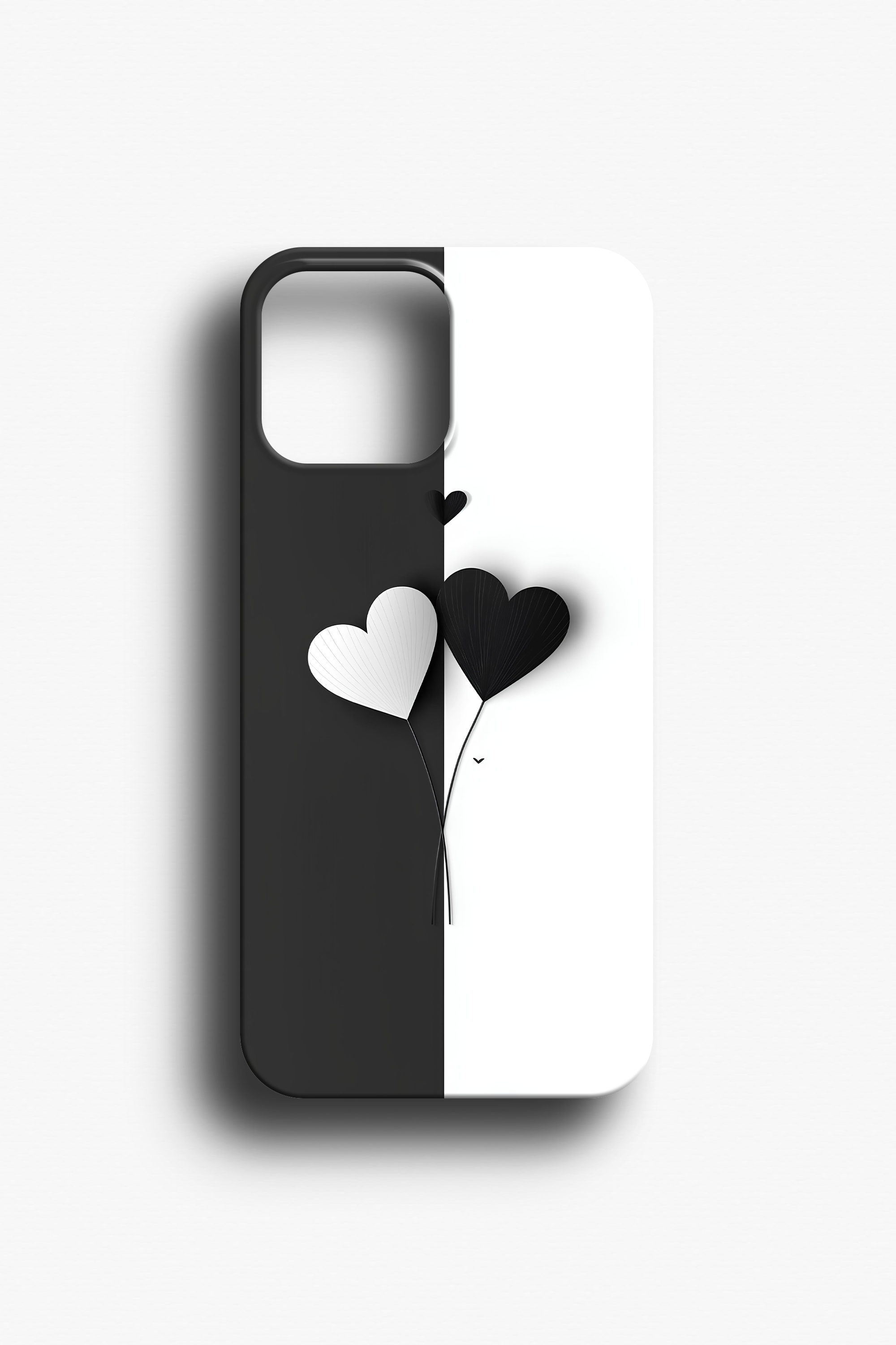 Siyah Beyaz Minimalist Kalp Desenli Telefon Kılıfı
