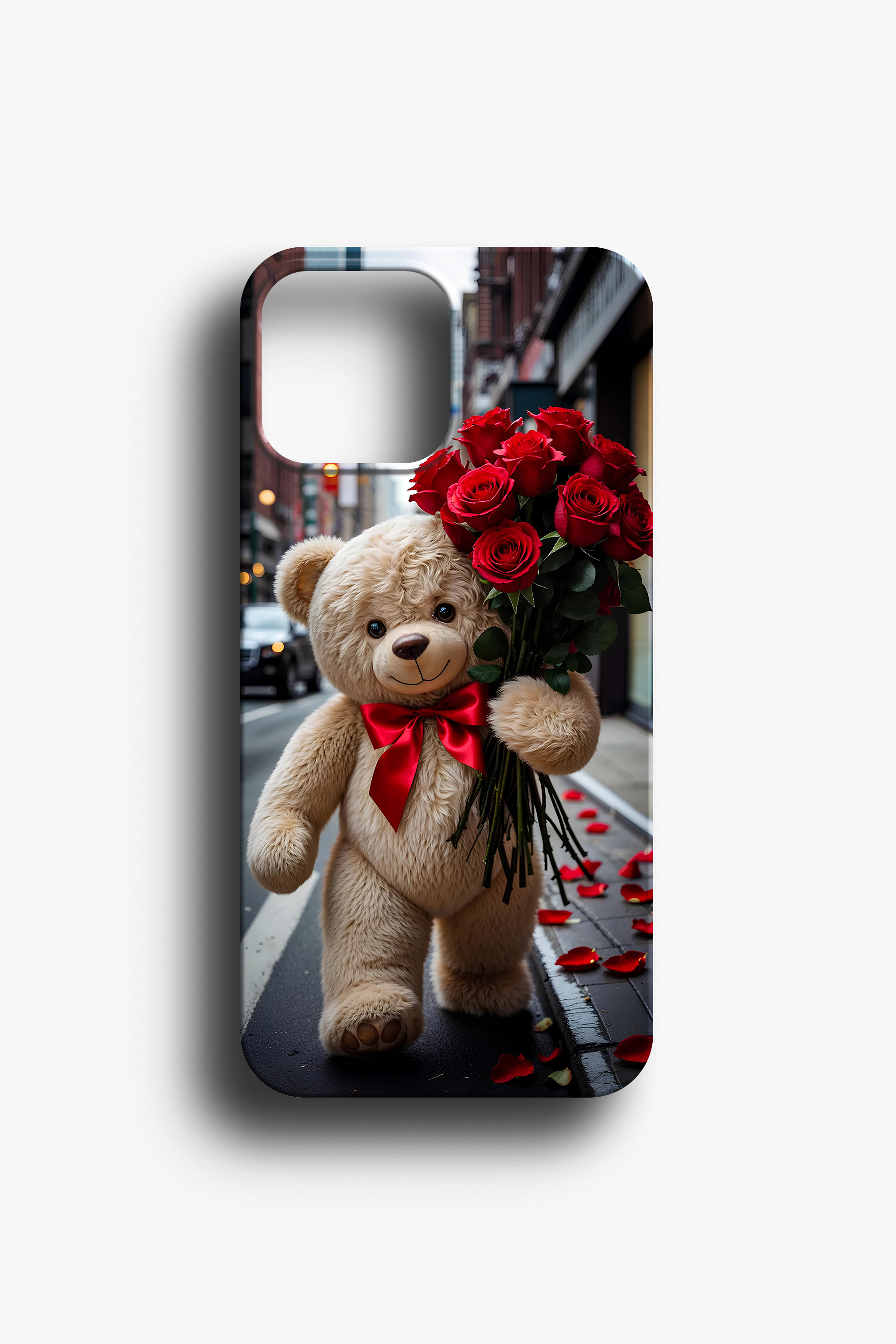 Teddy Bear ve Gül Buketi Tasarımlı Desenli Telefon Kılıfı