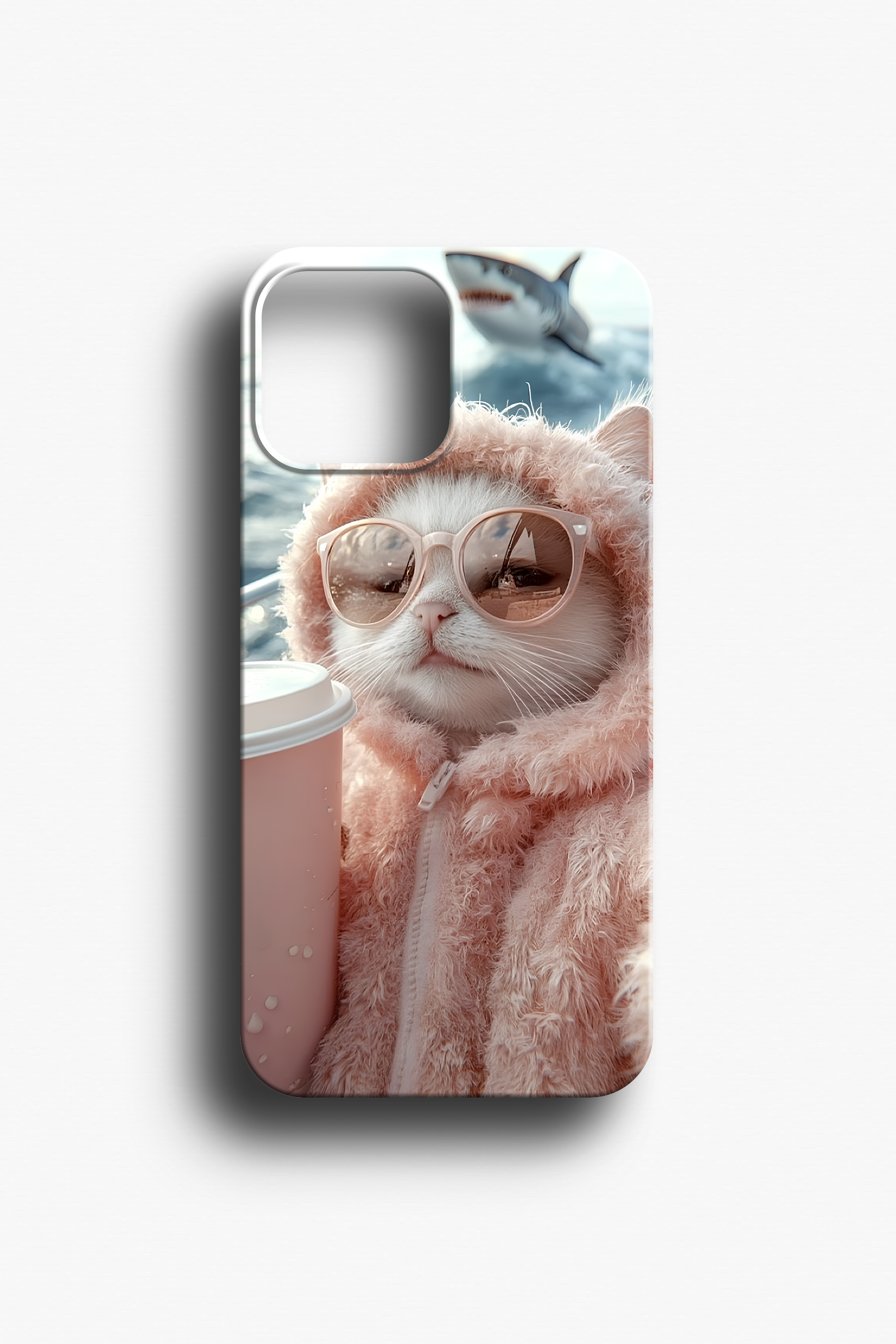 Eğlenceli Kedi ve Köpekbalığı Desenli Telefon Kılıfı