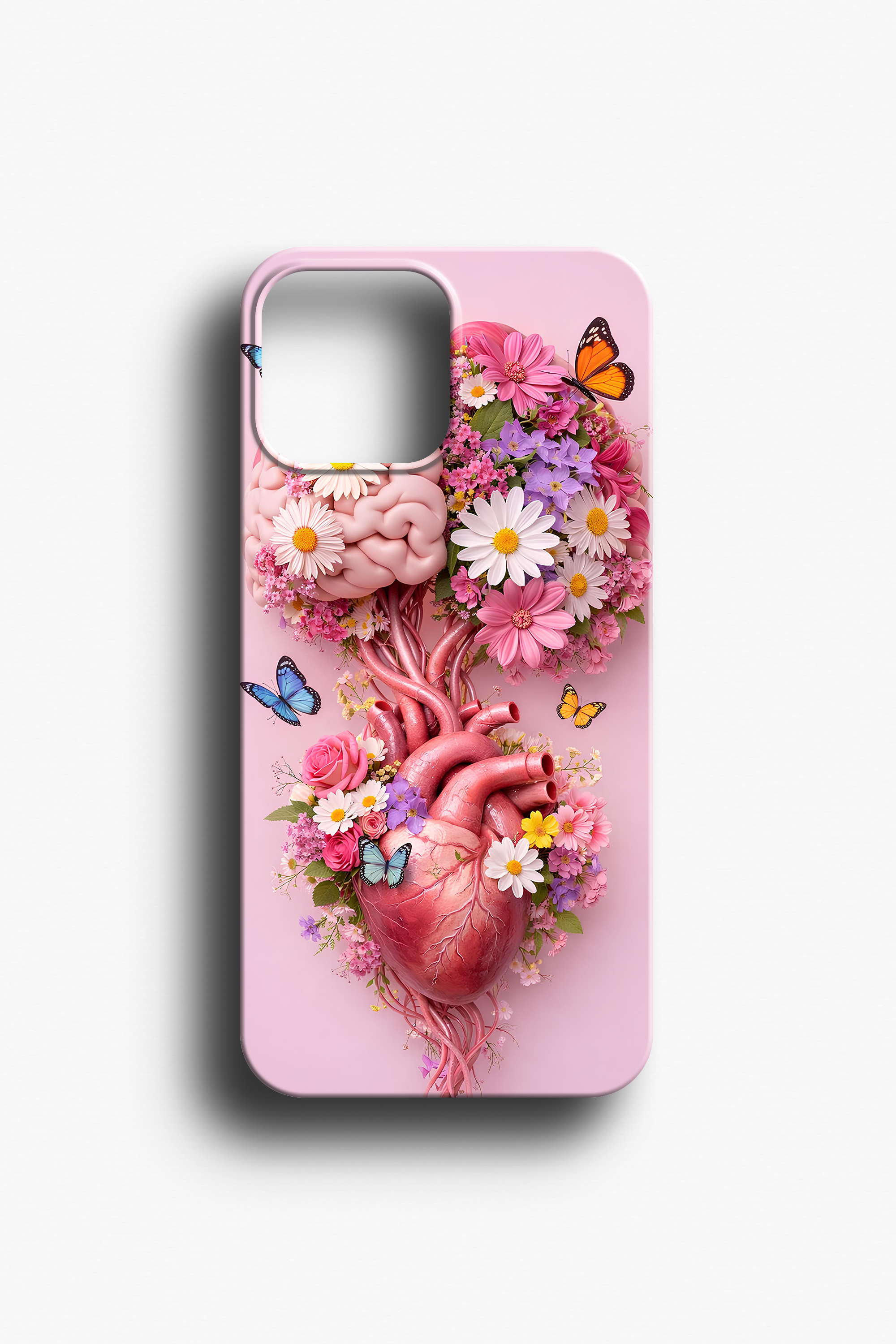 Çiçekli Beyin ve Kalp Desenli Telefon Kılıfı