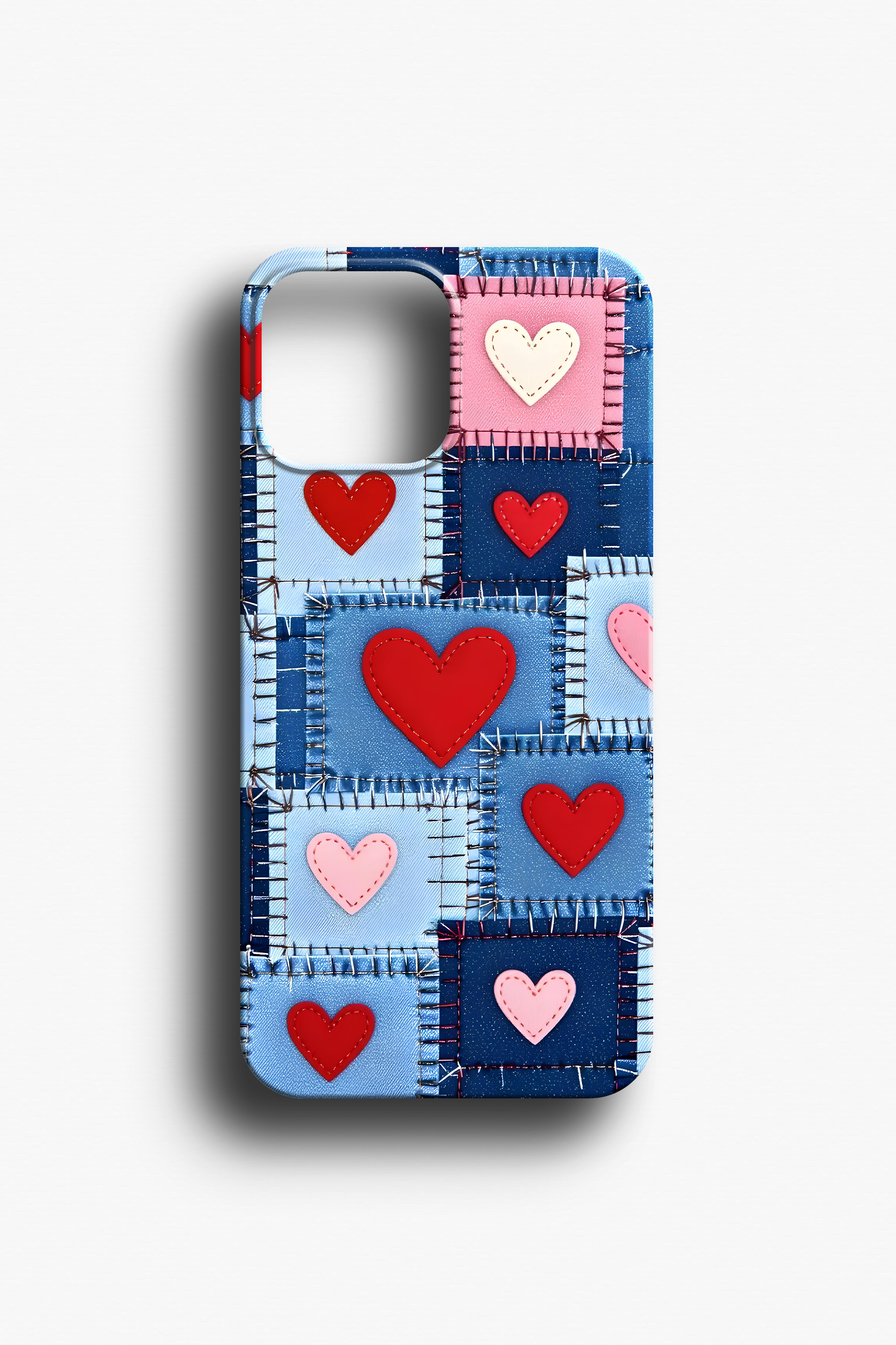 Denim Patchwork Kalp Desenli Kılıf